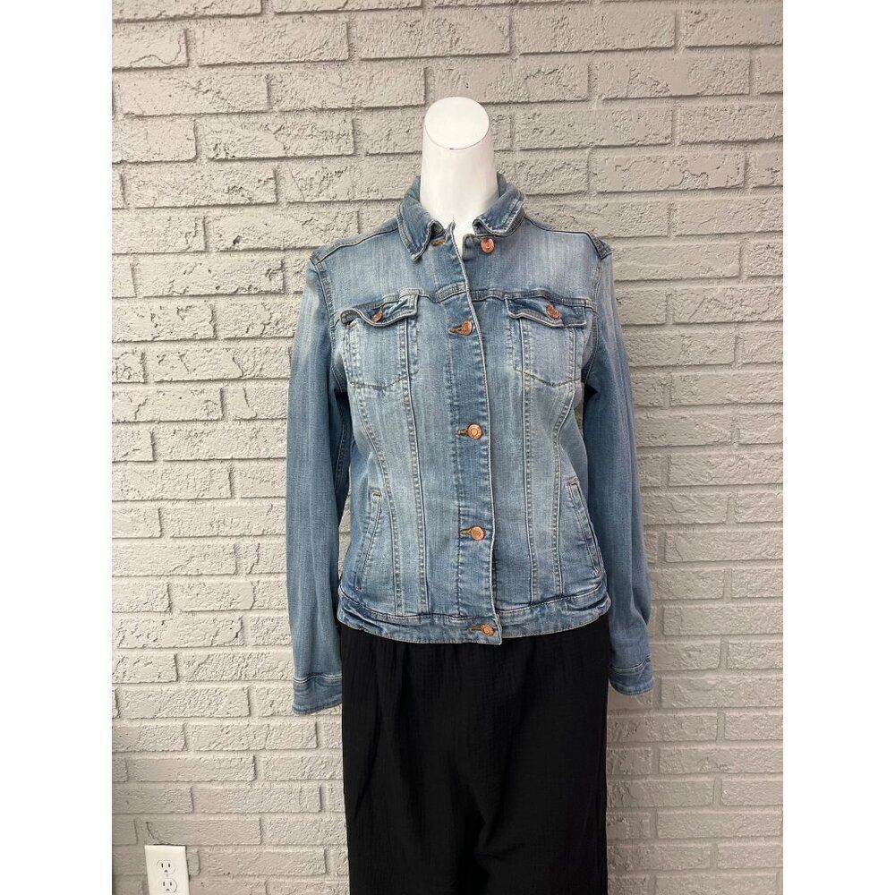 MNG Jeans Women Blue Stretch Long Sleeve Denim Jacket Size S